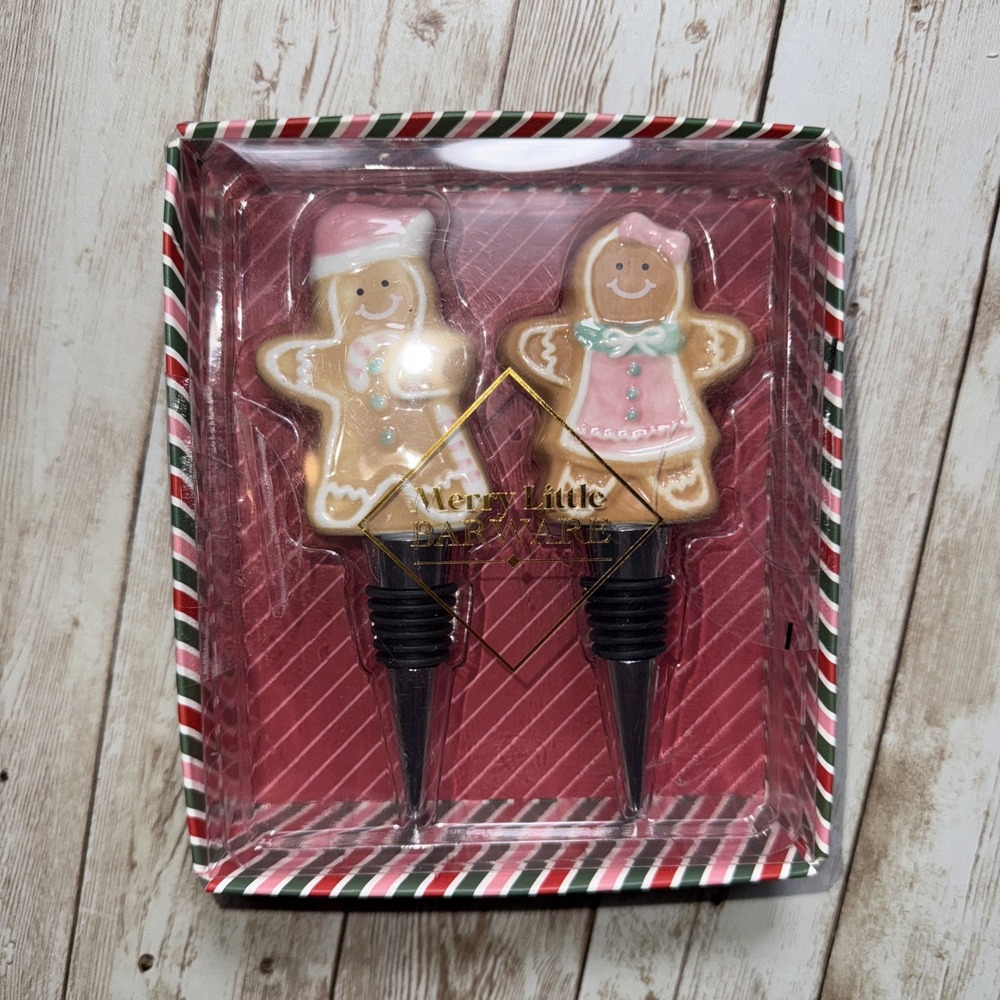Merry Little Barware Gingerbread Set of 2 Bottle Stoppers‎  NIB